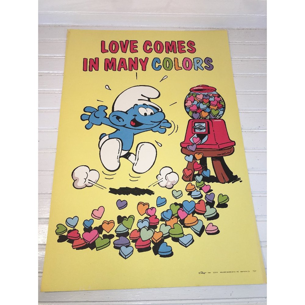 Vintage Peyo Smurf Poster Love Comes In Many Color NH
